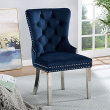 Emma Velvet Wingback Chairs with Mirrored Silver Legs (Set of 2), Blue