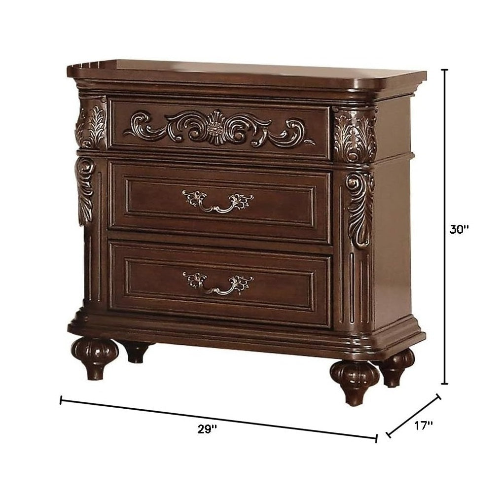 Hayes Traditional Antique Walnut Nightstand with Hanging Pulls