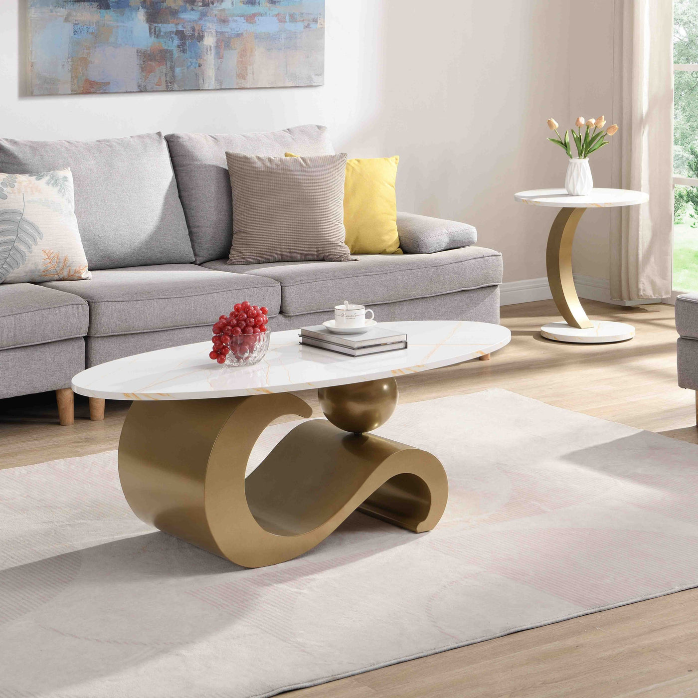 Gala Modern Nesting Nesting Tables, White & Gold