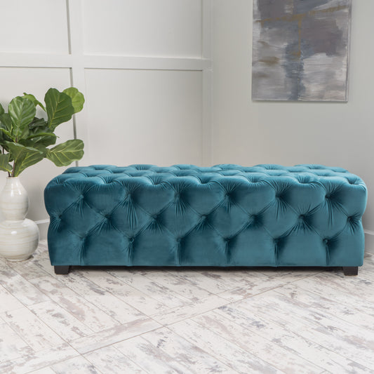 Dorian Modern Tufted Velvet Ottoman, Dark Teal