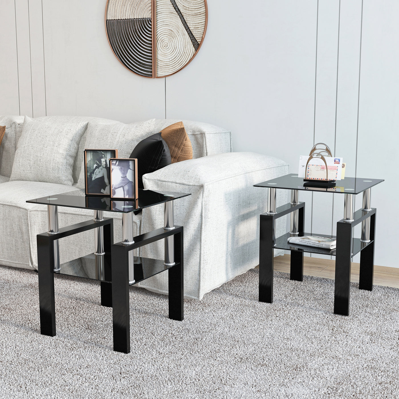 Mamba Modern Black Glass Side Tables (Set of 2)