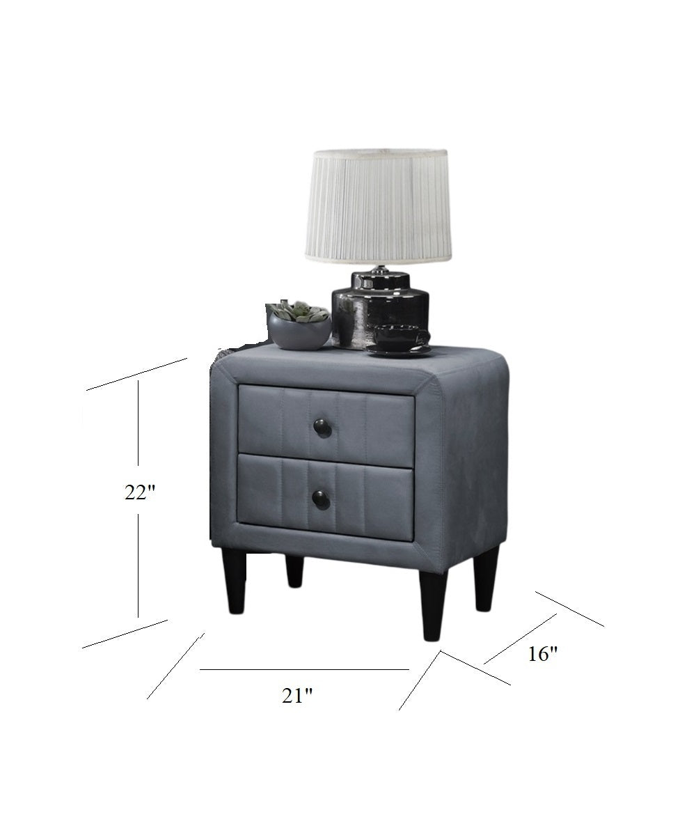 Olivia 2-Drawer Velvet Nightstand with Black Legs, Gray