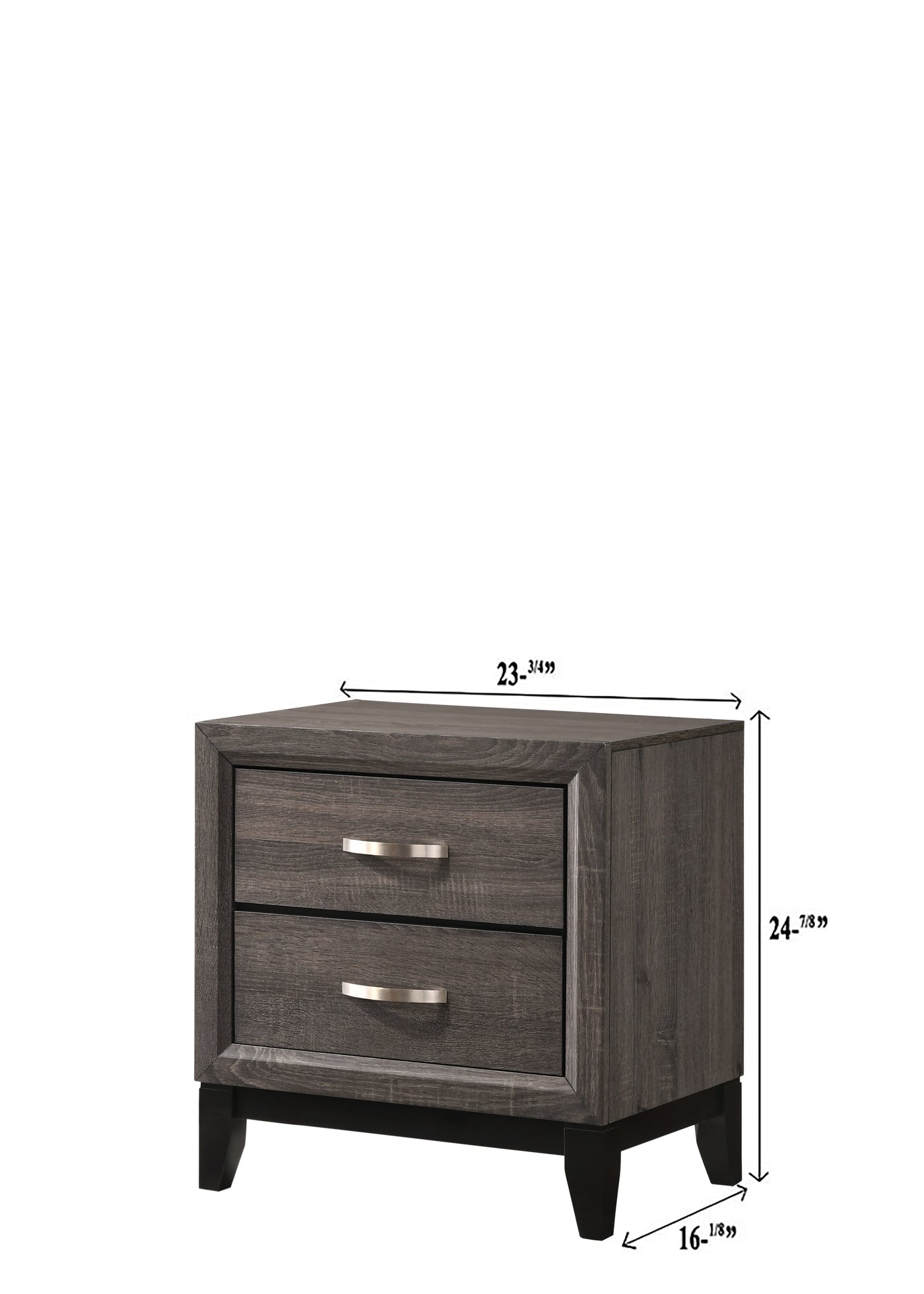 Collins Contemporary 2-Drawer Nightstand with Silver Handles, Gray
