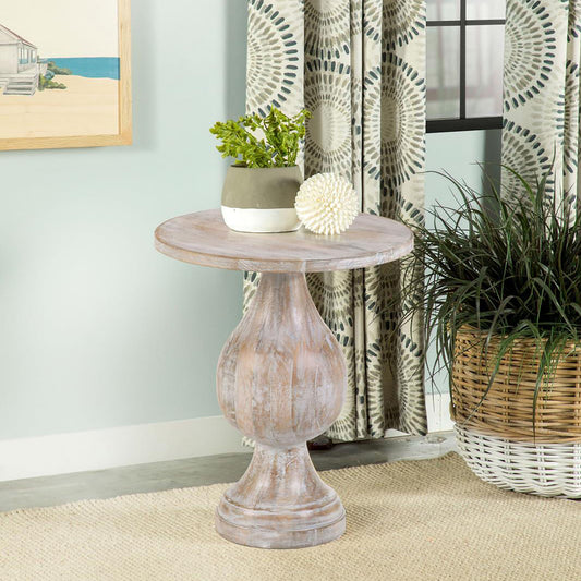 Whitley Mango Wood Pedestal Accent Table – Whitewashed Ivory