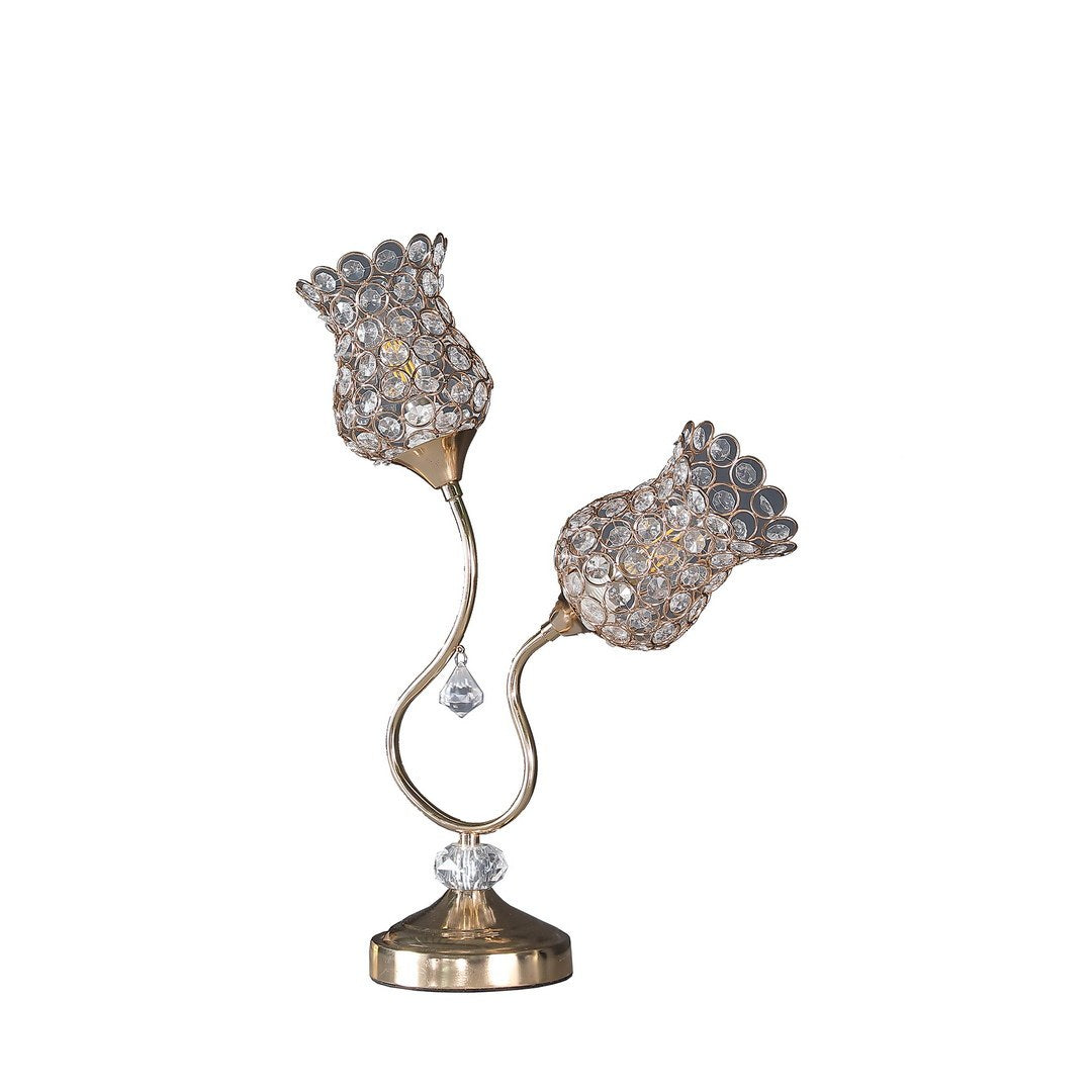 California Home - 18.75' Rose Gold 2-Floral Trumpet Glam Metal Table Lamp