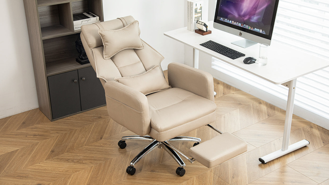 Laughton Tech Leather Ergonomic Office Chair, Beige