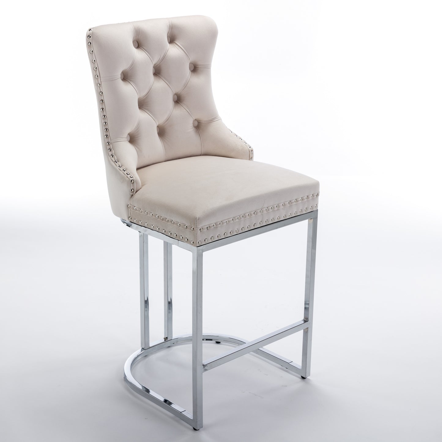 Sabine 26" Velvet Counter Height Bar Stools (Set of 2) Beige