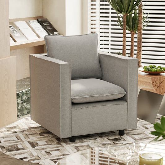 Brandy Transitional Linen Arm Accent Chair, Gray
