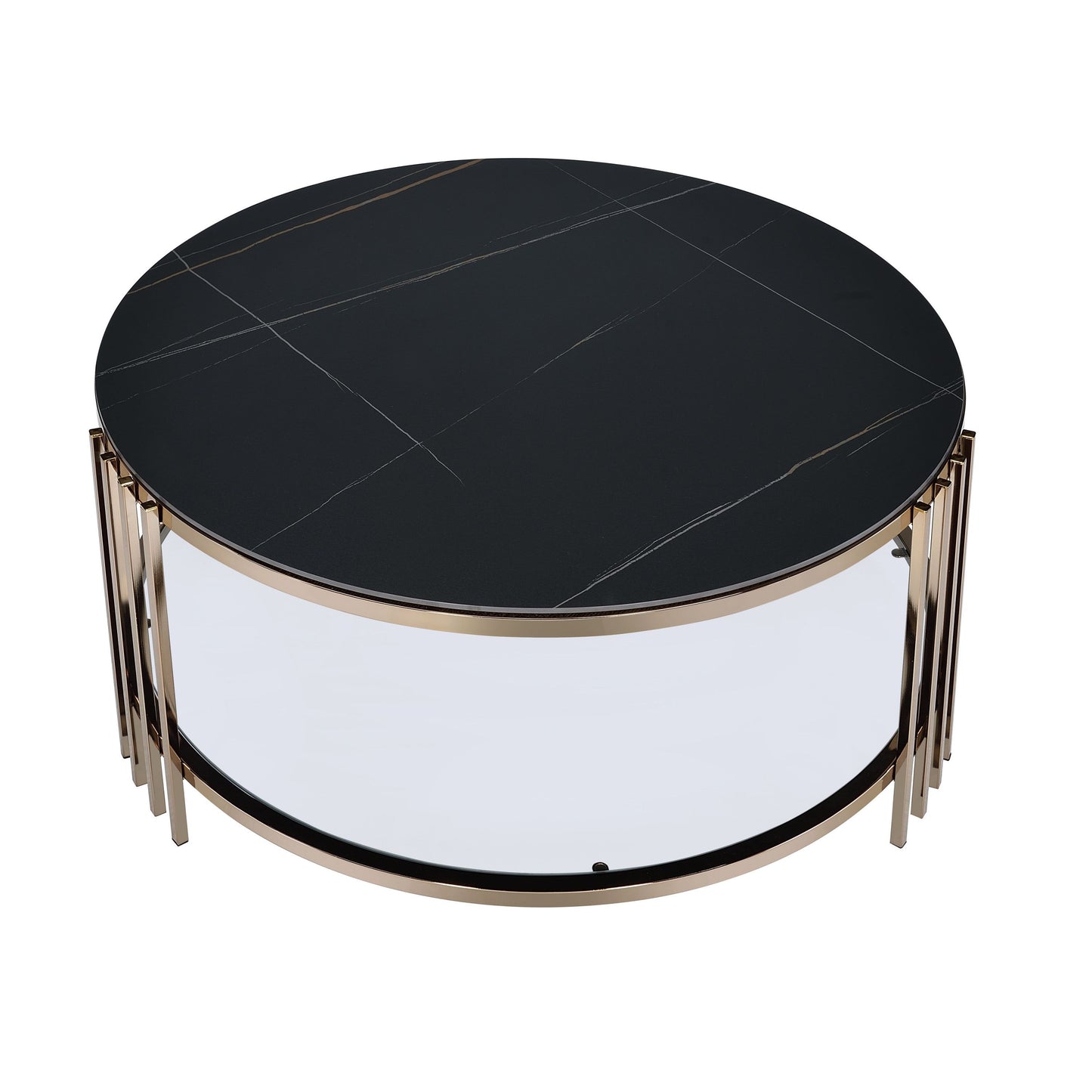 Abisha Sintered Stone Top & Champagne Finish Round Coffee Table