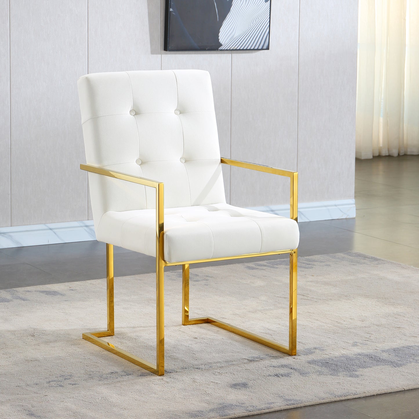 Brax Modern Velvet Arm Chair with Gold Frame - White