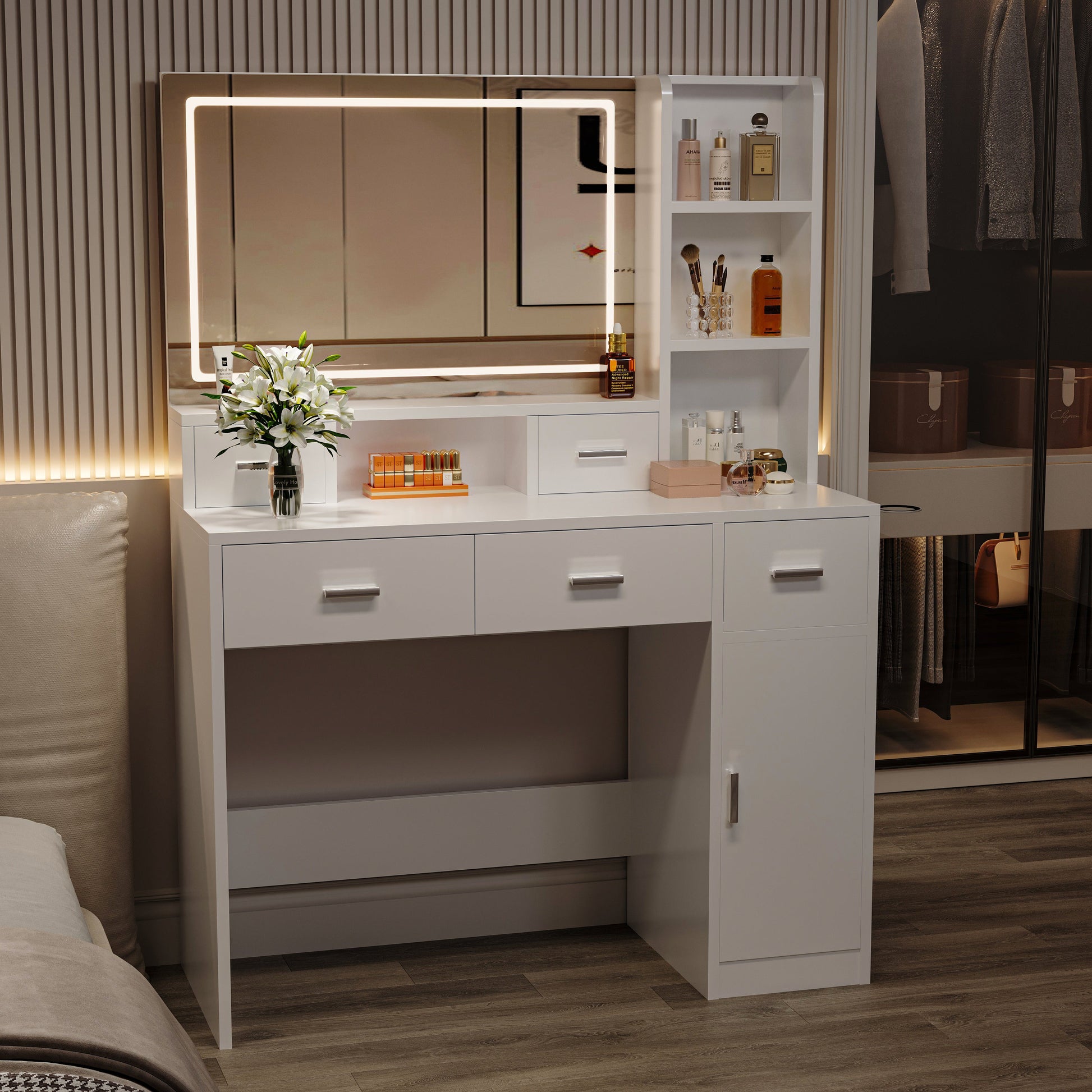 Anna Modern Bedroom Vanity, White