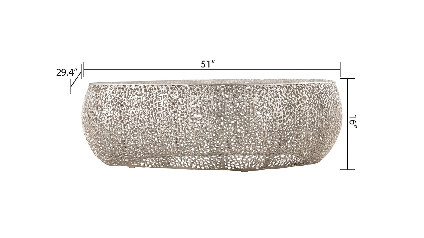 Azriel Oval Aluminum Mesh Coffee Table, Silver