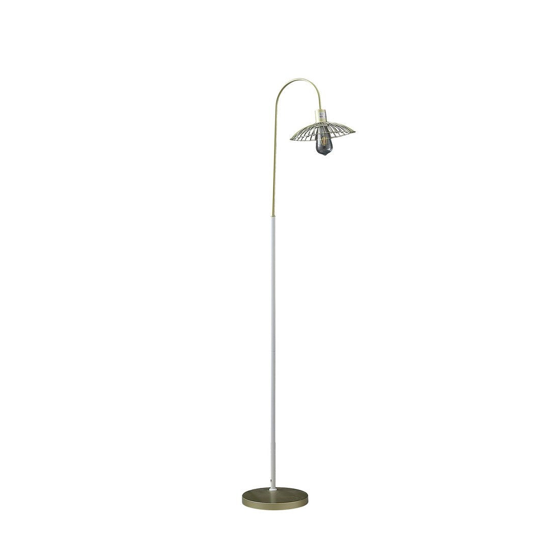 California Home - 64.25' In Industrial Farm Pendant Cage Satin Matte Gold/White Metal Floor Lamp