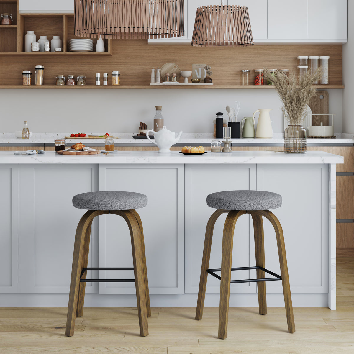 Alden Swivel Fabric Bar Stool (Set of 2) – Gray