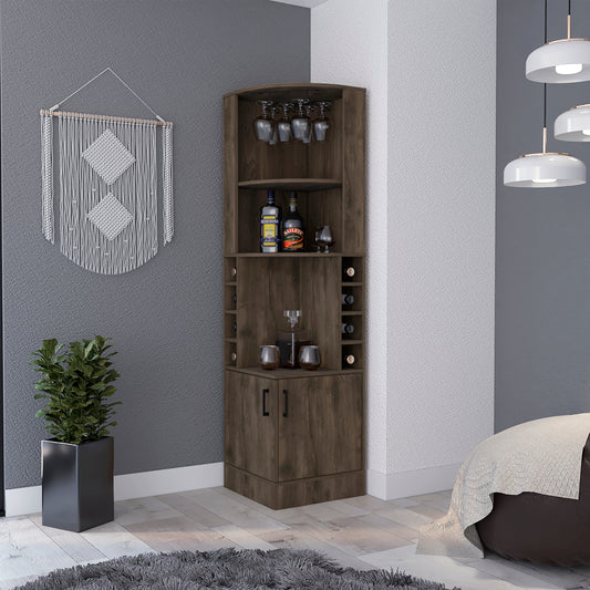 Dark Brown 8-Bottle 2-Shelf Bar Cabinet