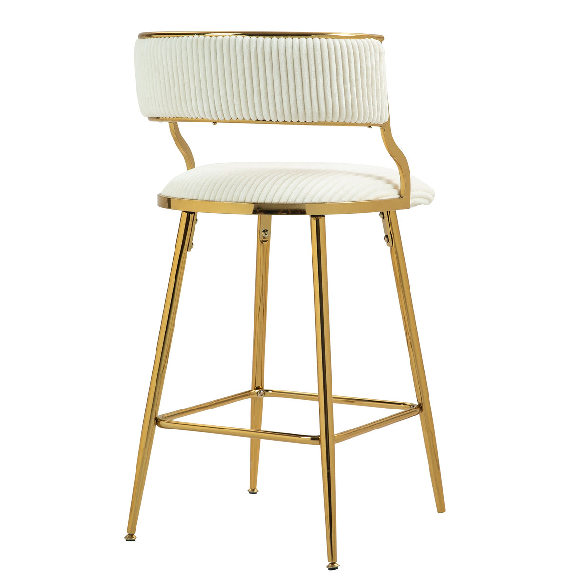 Chic Beige Corduroy 26" Counter Height Bar Stool with Back and Golden Chrome Base Set of 2