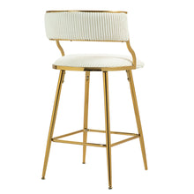 Chic Beige Corduroy 26" Counter Height Bar Stool with Back and Golden Chrome Base Set of 2