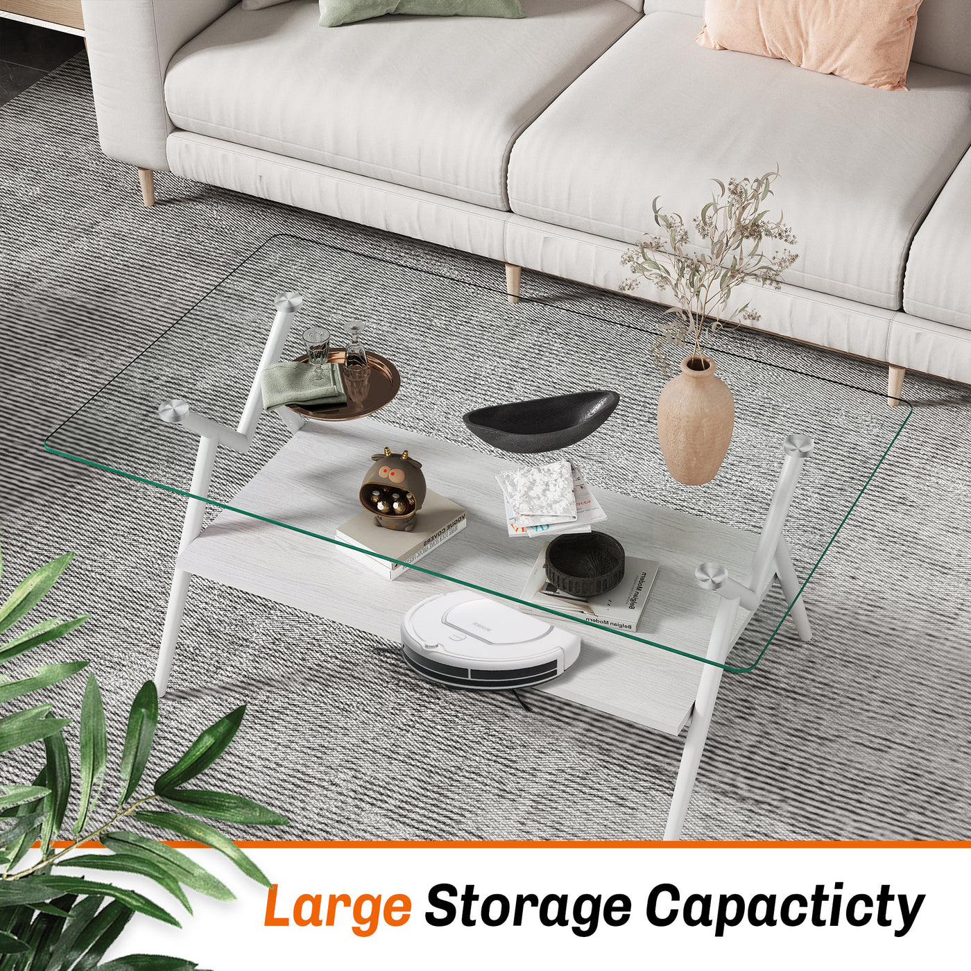 Waylon Modern Gray Glass Top Coffee Table, White