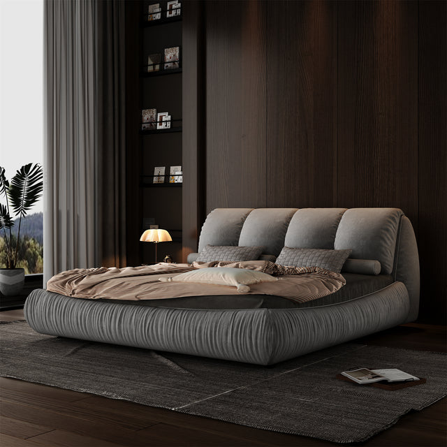 Calista Modern King Size Upholstered Platform Bed, Gray