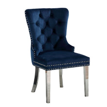 Emma Velvet Wingback Chairs with Mirrored Silver Legs (Set of 2), Blue