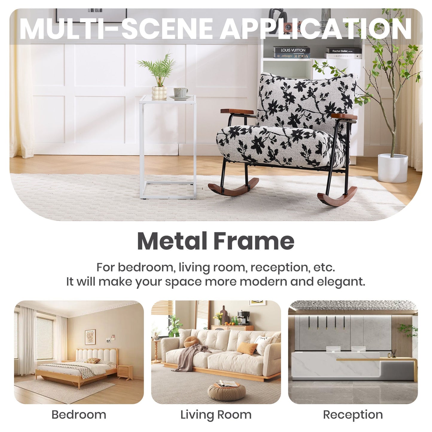 Davina Modern Accent Chair Arm Chair Living Room Rocking Chair Metal Frame