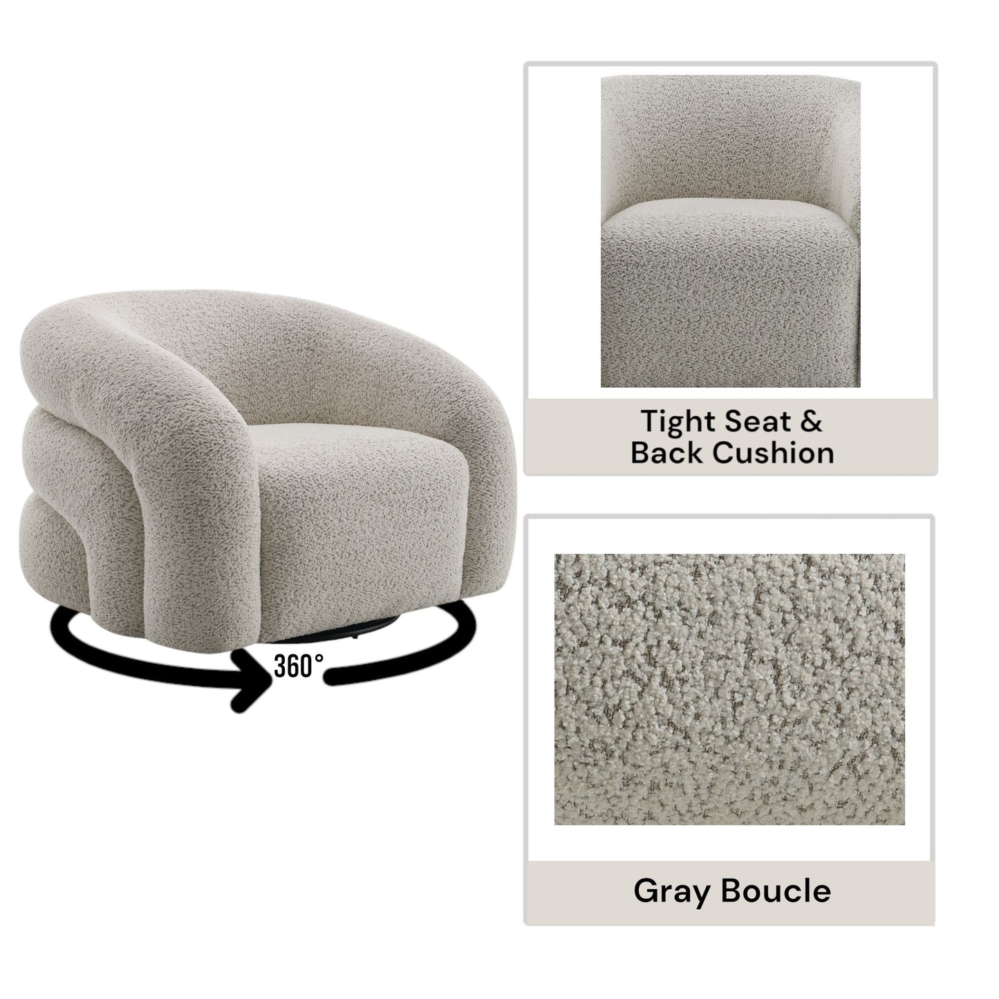 Irma Gray Boucle Chair W/Swivel