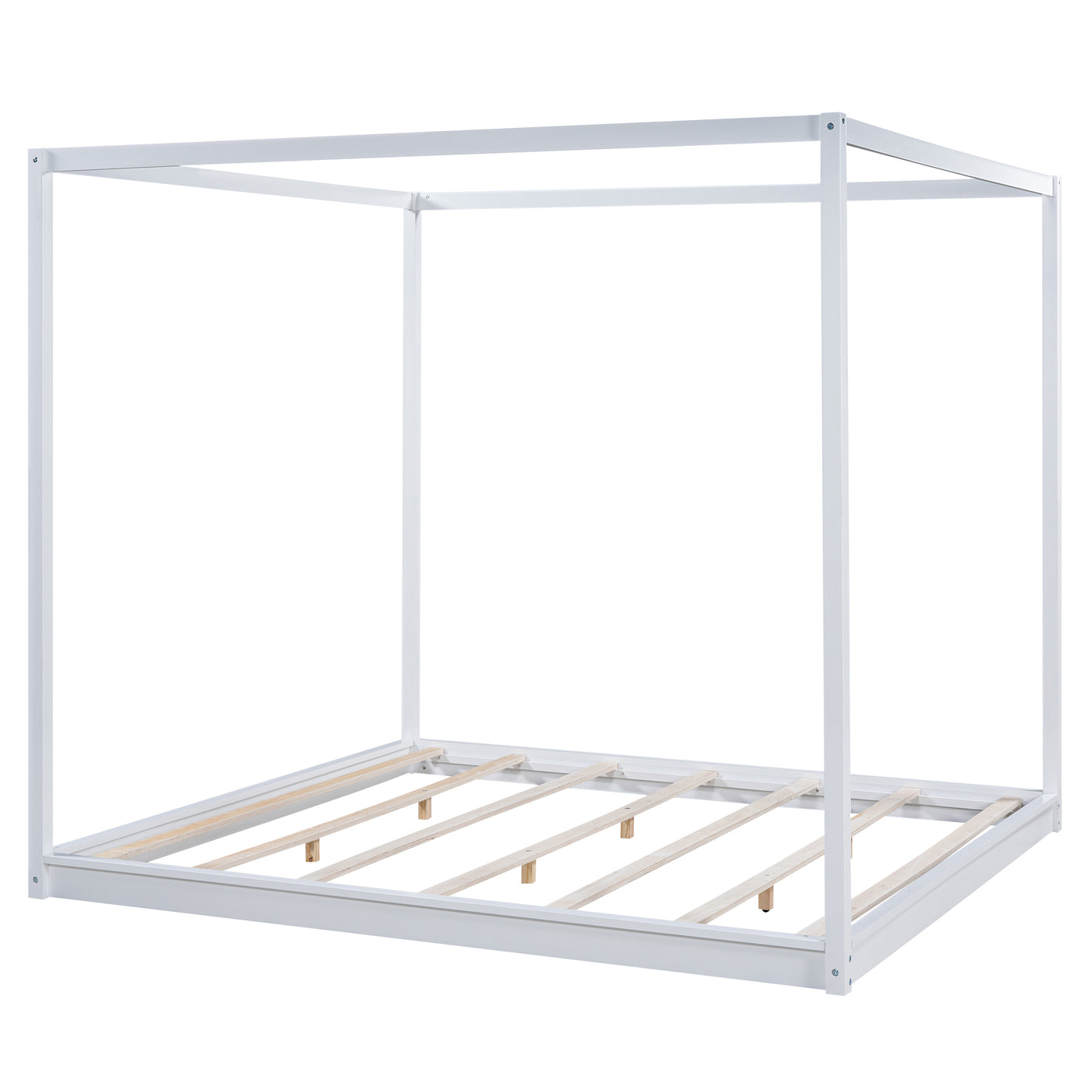 Beatrix King Size Canopy Platform Bed with Support Legs, White