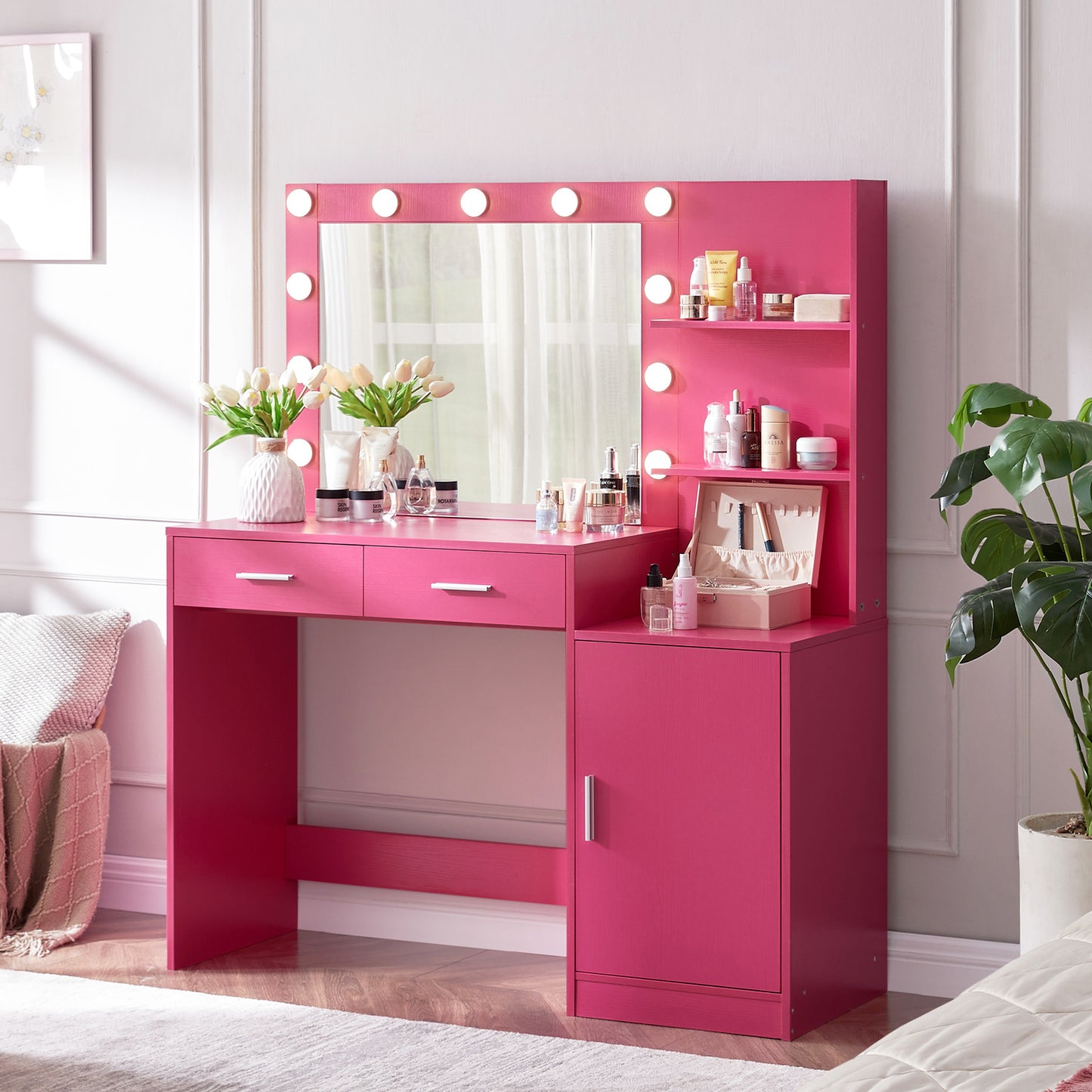Eira Modern Minimalist Bedroom Vanity, Pink