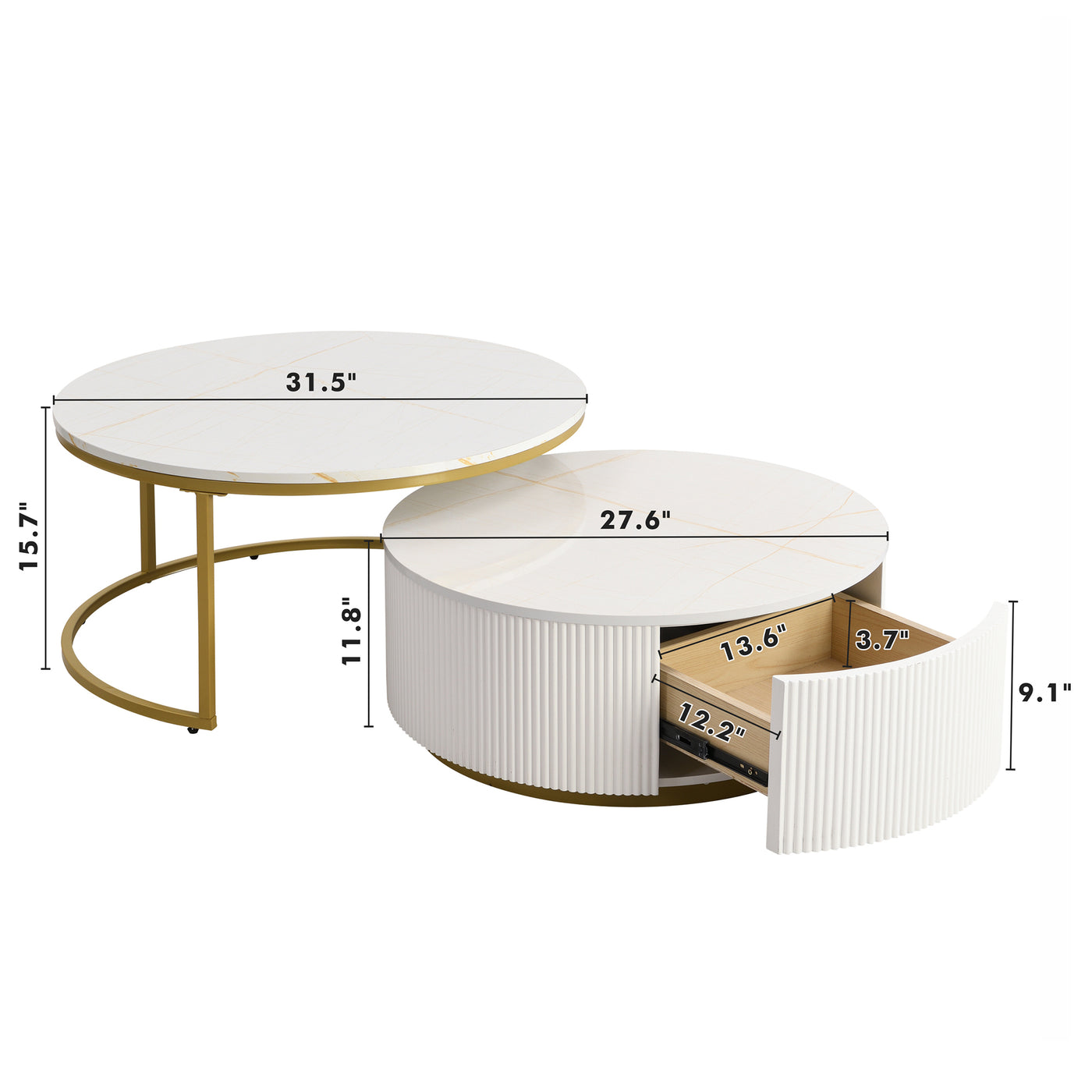 Liora Modern Nesting Coffee Table in White & Gold