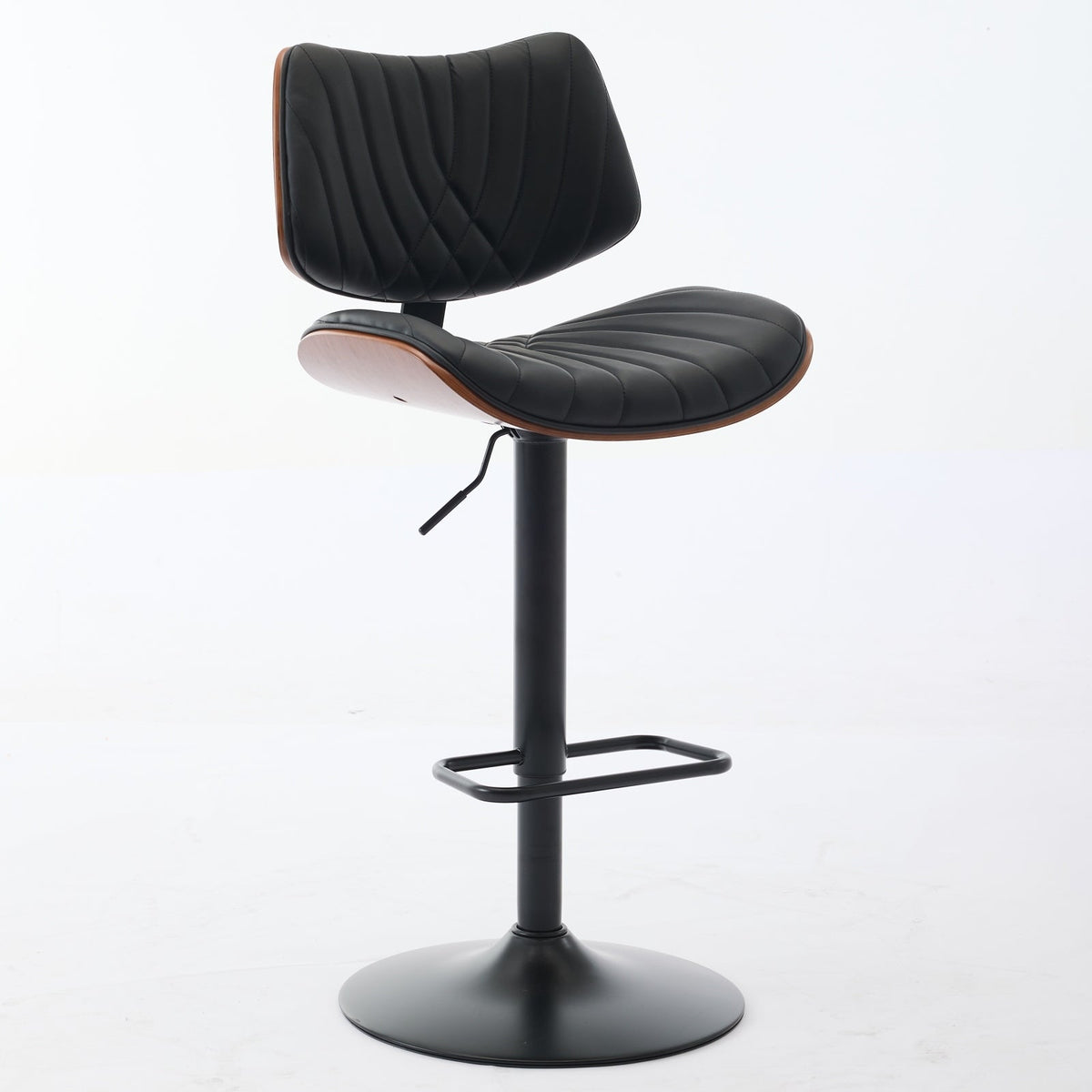 Stylish Versatility Walnut Bentwood Adjustable Bar Stools with Black Faux Leather Upholstery