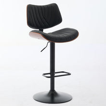 Stylish Versatility Walnut Bentwood Adjustable Bar Stools with Black Faux Leather Upholstery