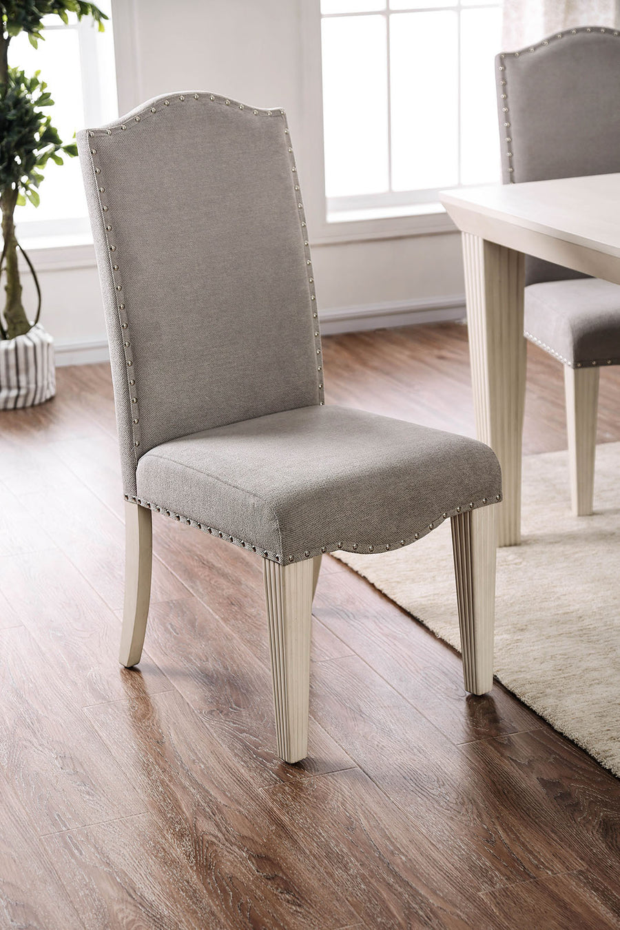 Martin Transitional Camel Back Side Chairs (Set of 2), Antique White & Gray