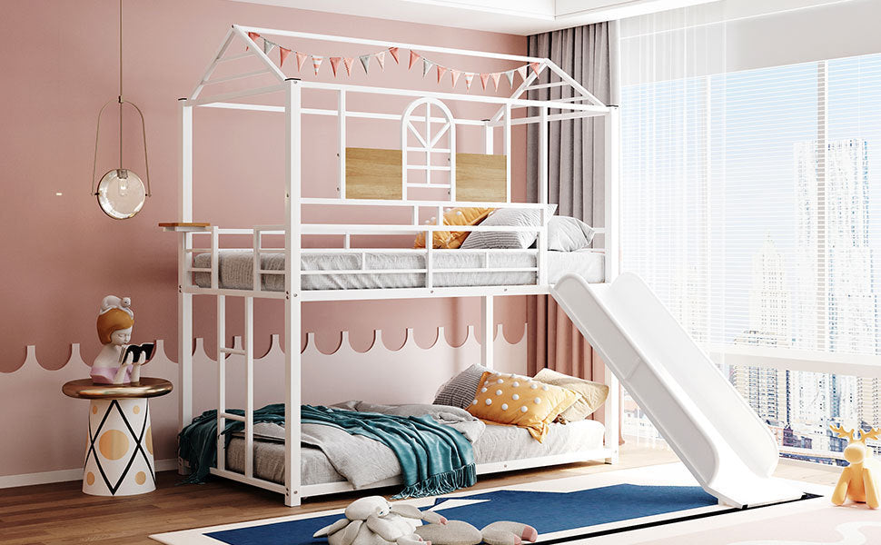 Lester Twin over Twin Metal Bunk Bed with Slide, White