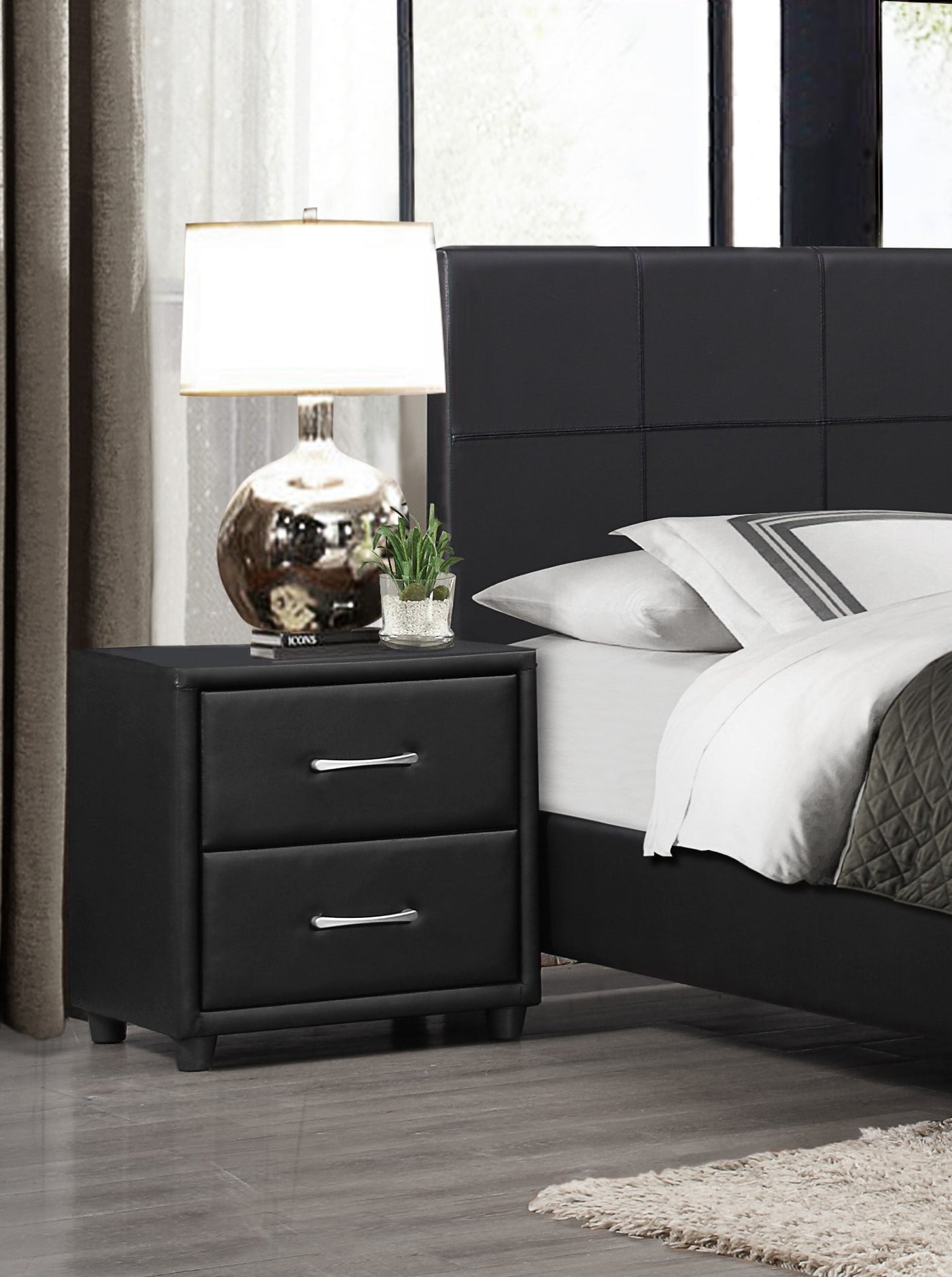 Temmy Modern Black Faux Leather Covered Drawer Nightstand
