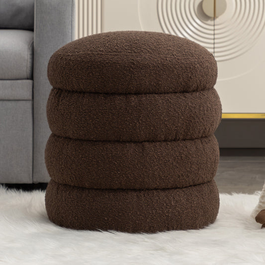 Blaise Round Boucle Upholstered Ottoman, Brown
