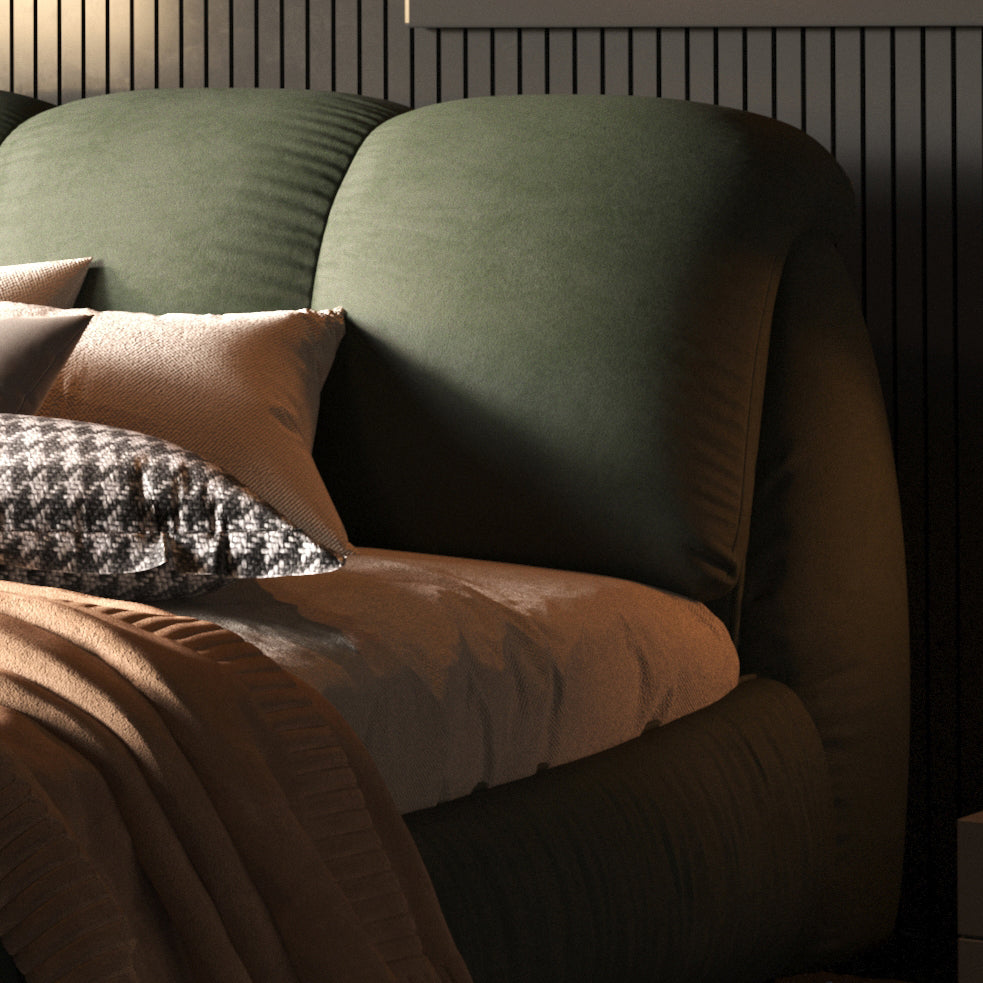 Calista Queen Platform Bed with Oversize Padded Headboard, Green