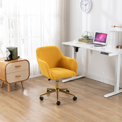 Miscon Teddy Fabric Upholstered Office Chair with Gold Base - Yellow