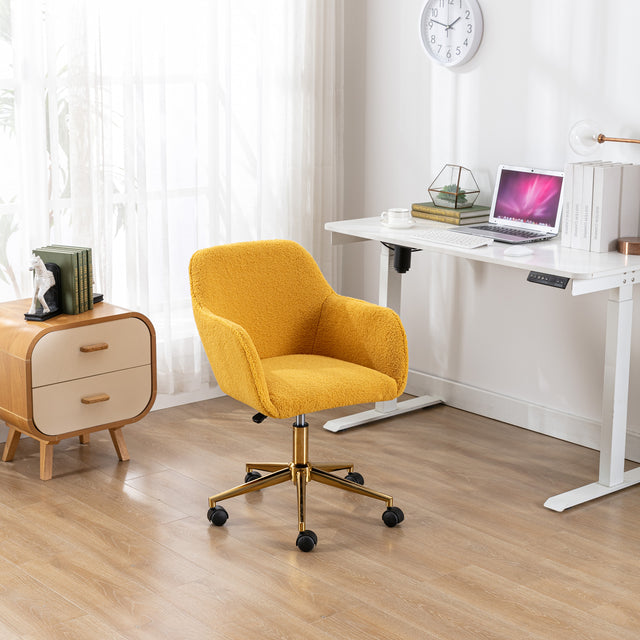 Miscon Teddy Fabric Upholstered Office Chair with Gold Base - Yellow