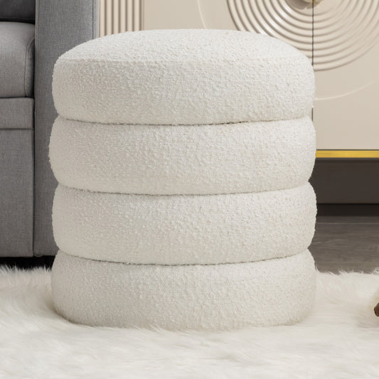 Blaise Round Boucle Upholstered Ottoman, White
