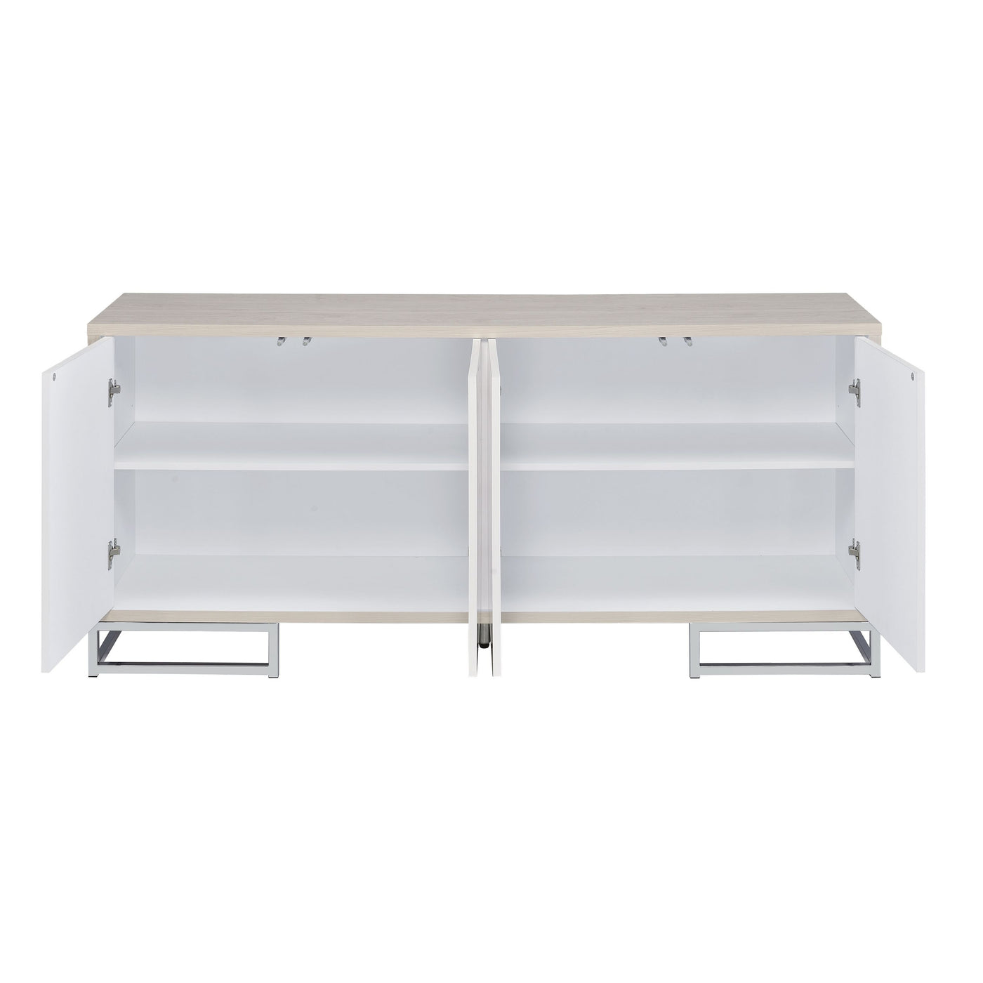Panos White Marcle Paint & Chrome Finish Console Cabinet