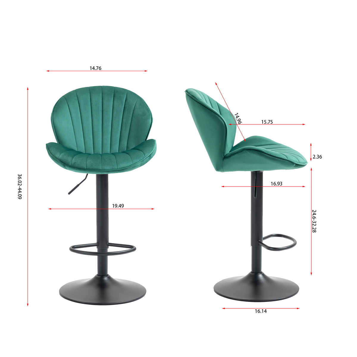 Jason Modern Adjustable Bar Stools with Black Base (Set of 2) - Green
