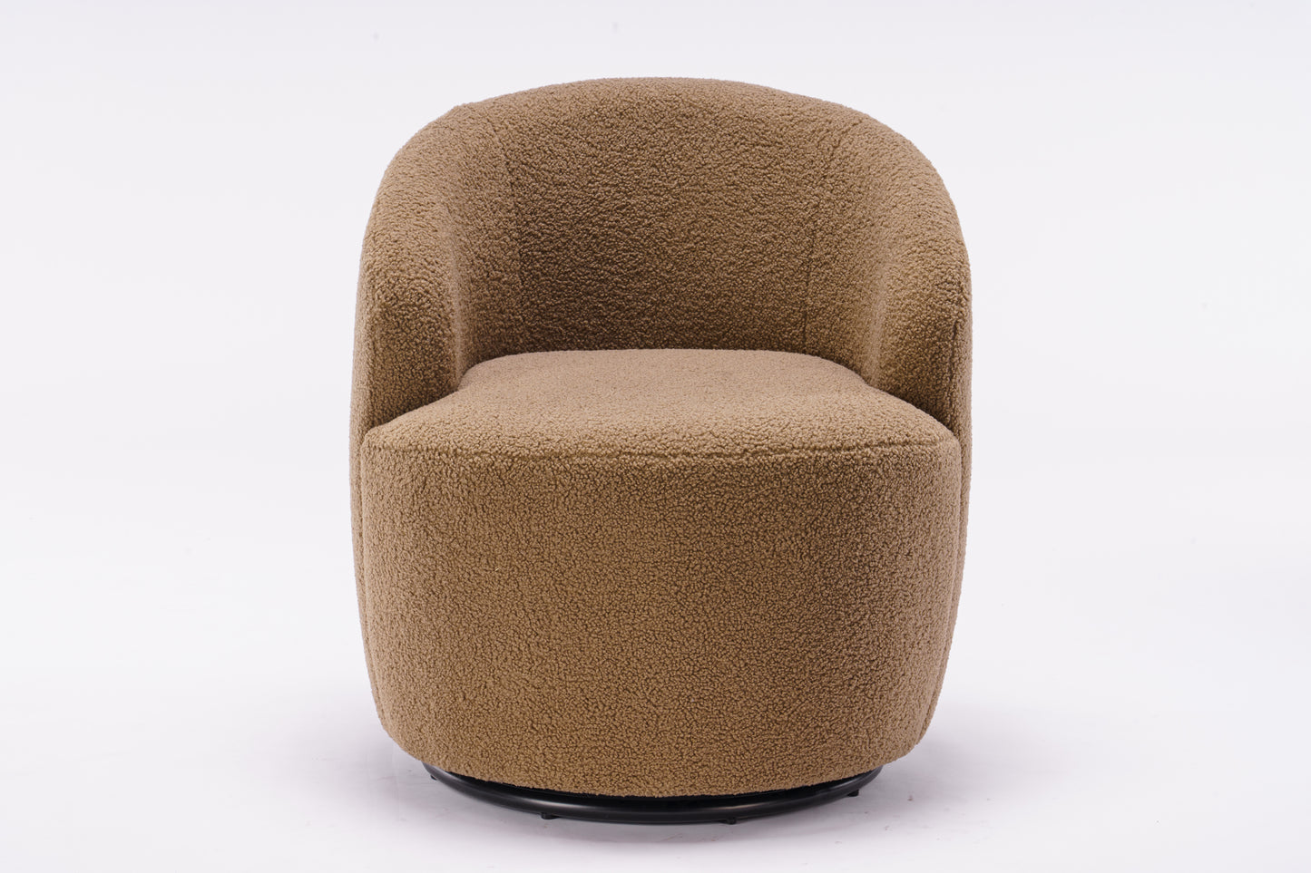 Trinity Teddy Upholstered Swivel Barrel Chair with Metal Ring - Coffee