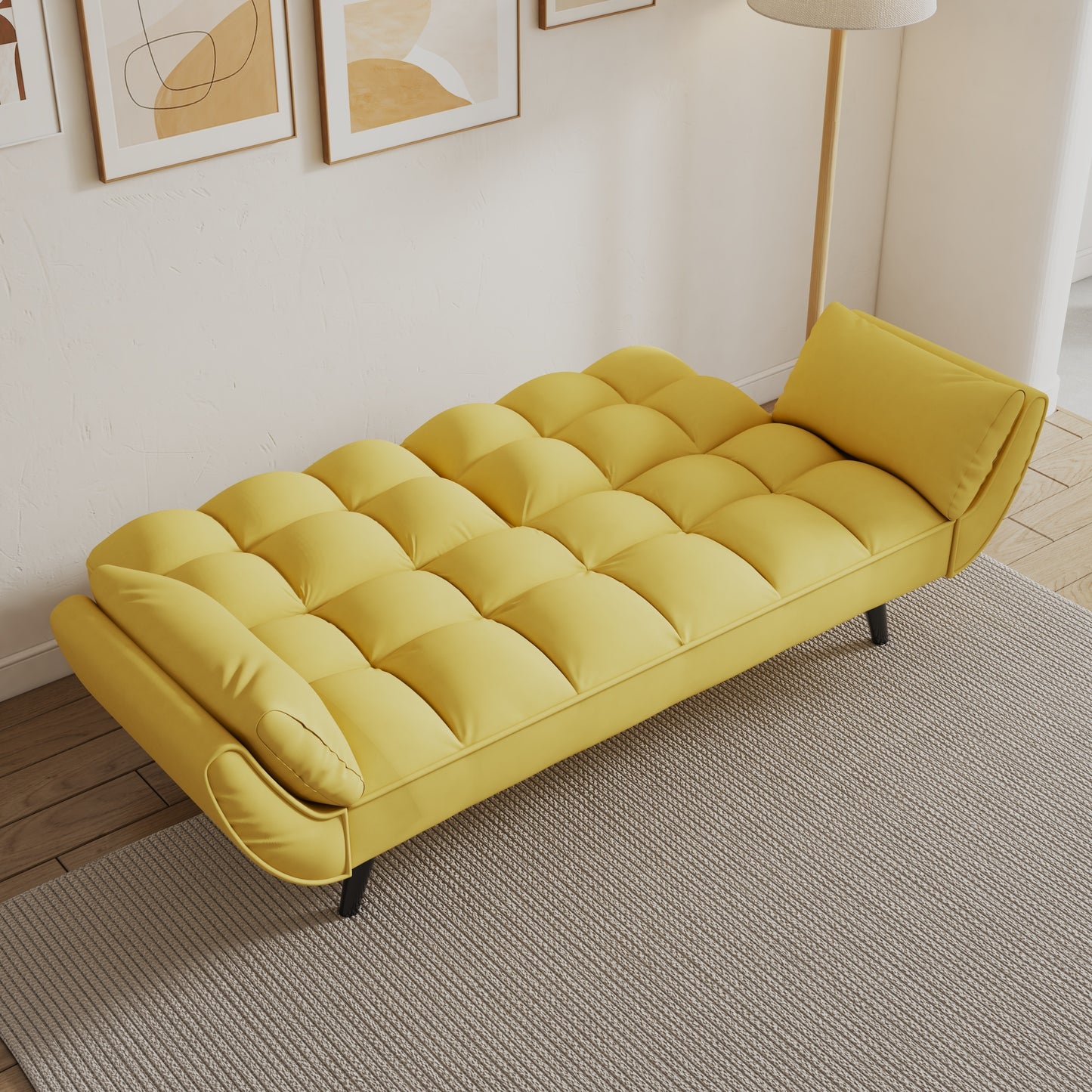 Ella Yellow Velvet Sofa Bed with Black Legs