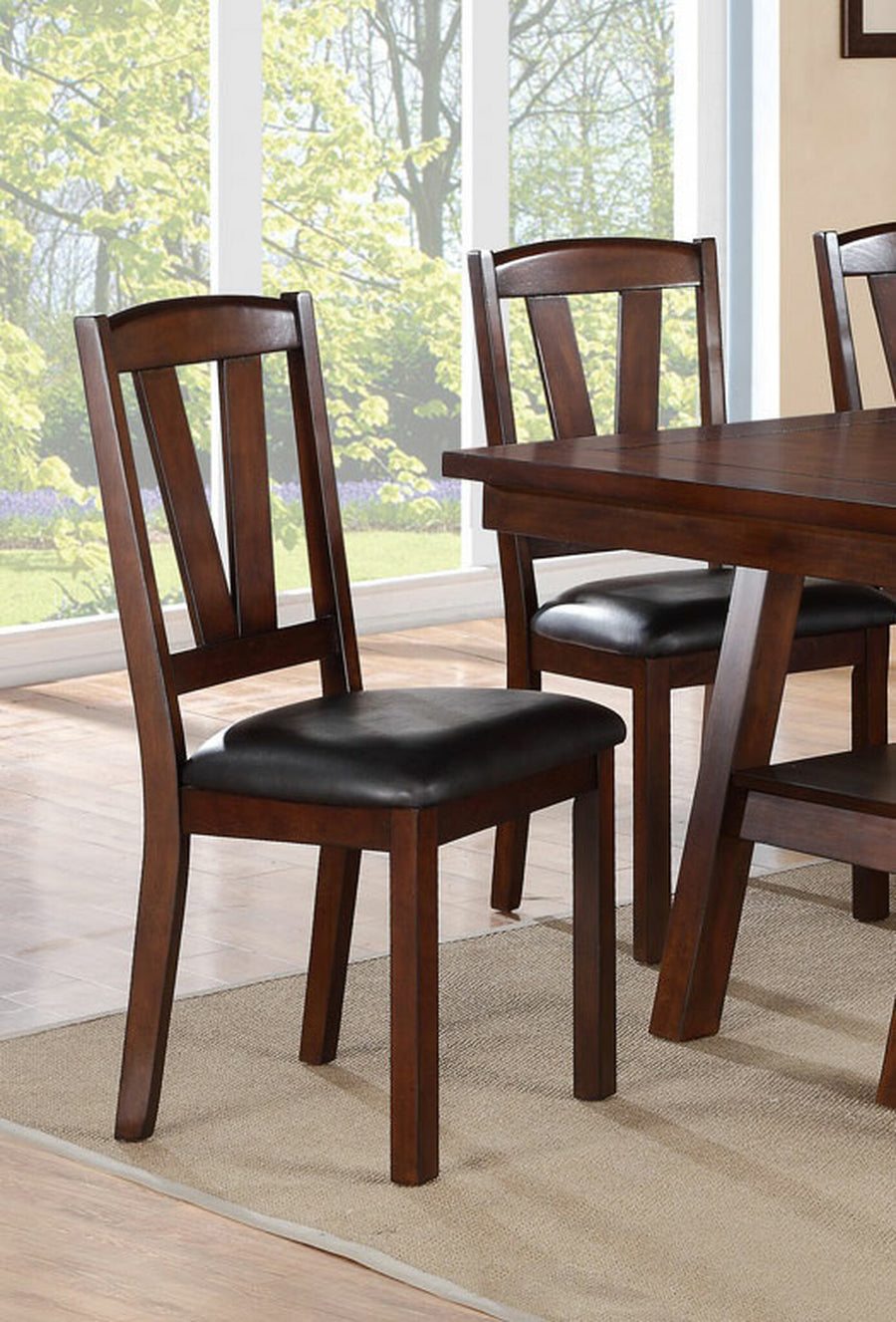 Lester Solid Wood Side Chairs in Dark Walnut with Espresso Leatherette Seats (Set of 2)