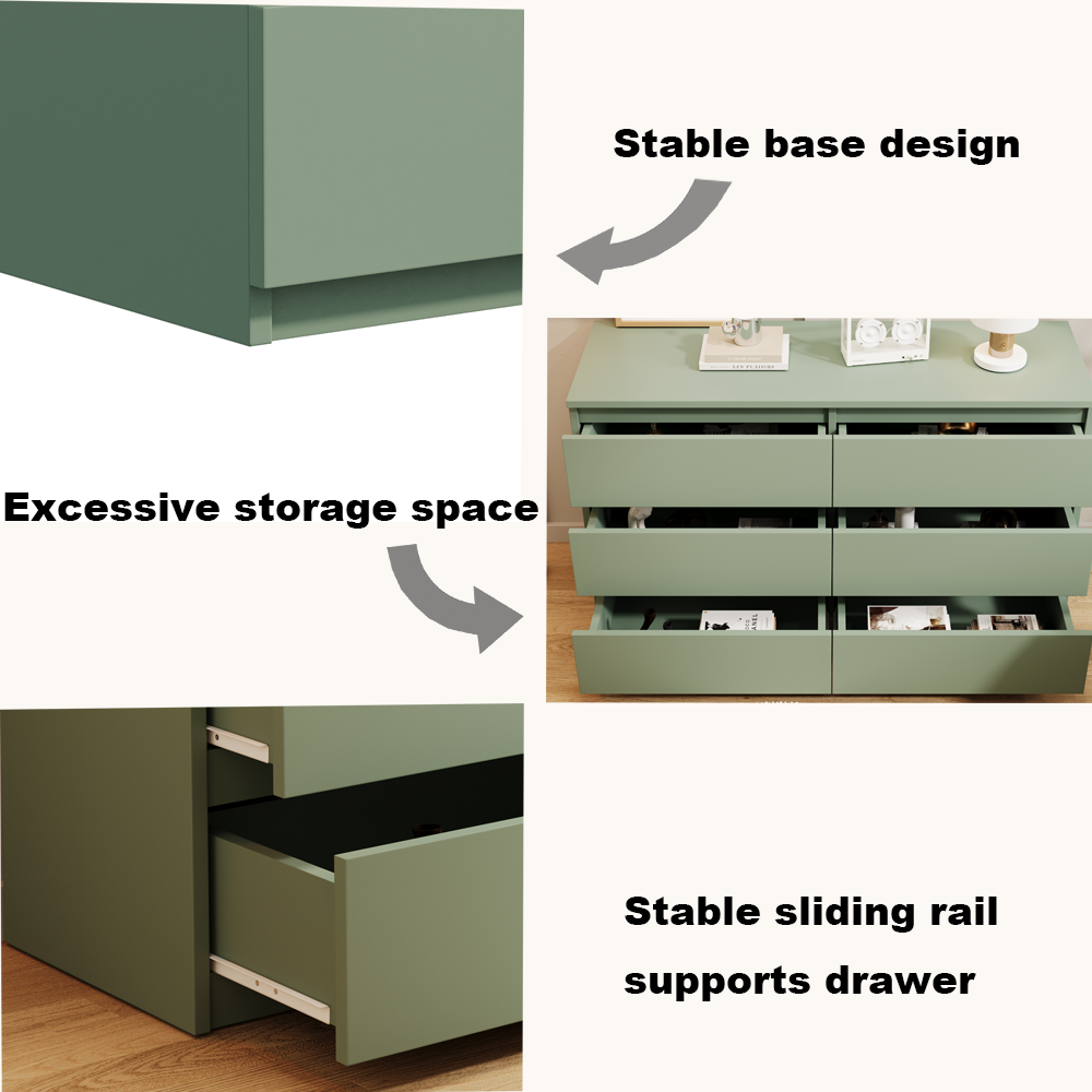 Princeton Modern 6-Drawer Dresser with Recessed Handles, Green
