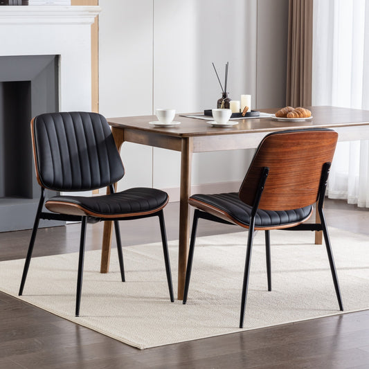 Hayden Mid-Century Modern Bentwood Side Chairs (Set of 2) Black & Walnut