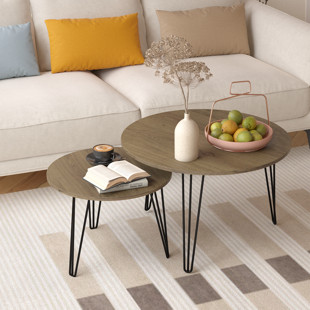 Moonriver 2-Piece Round Nesting Tables, Brown
