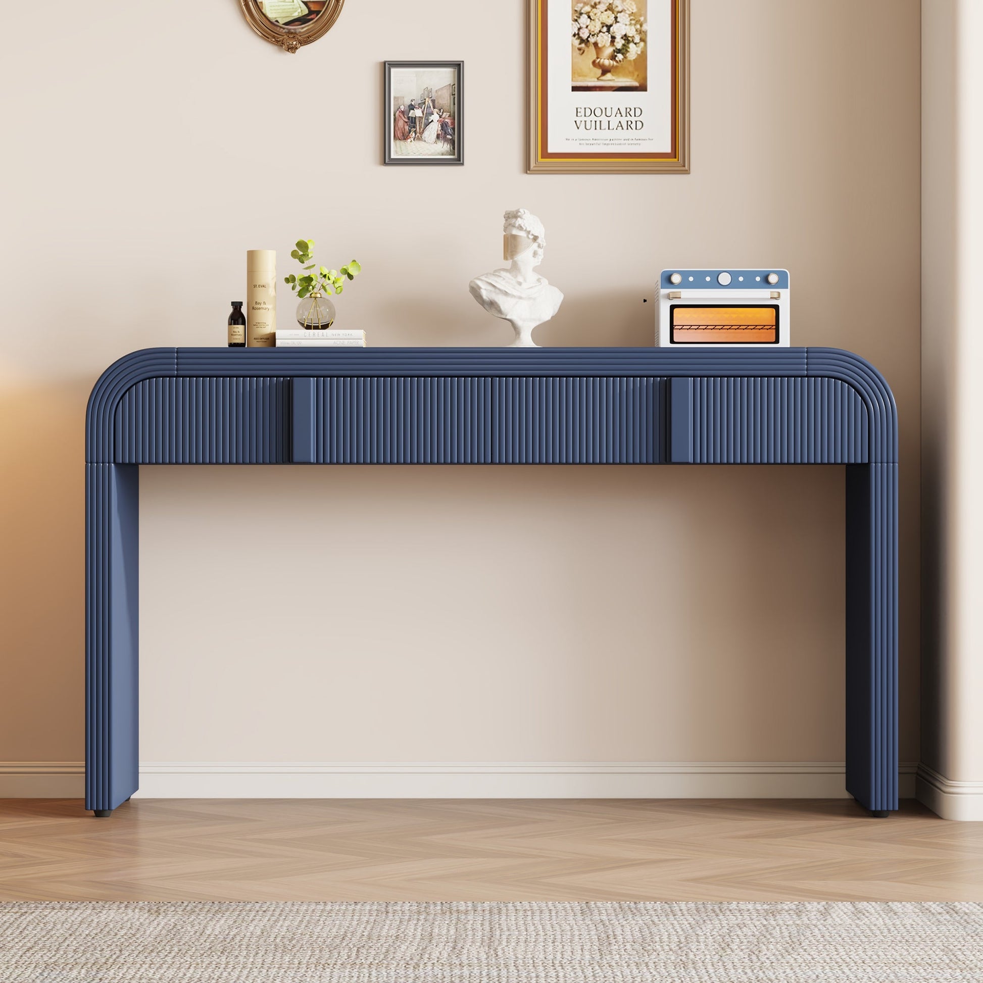 Briseis Modern Rounded Silhouette 2-Drawer Console Table, Navy