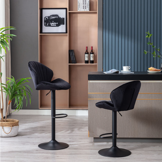 Jason Modern Adjustable Bar Stools with Black Base (Set of 2) - Black