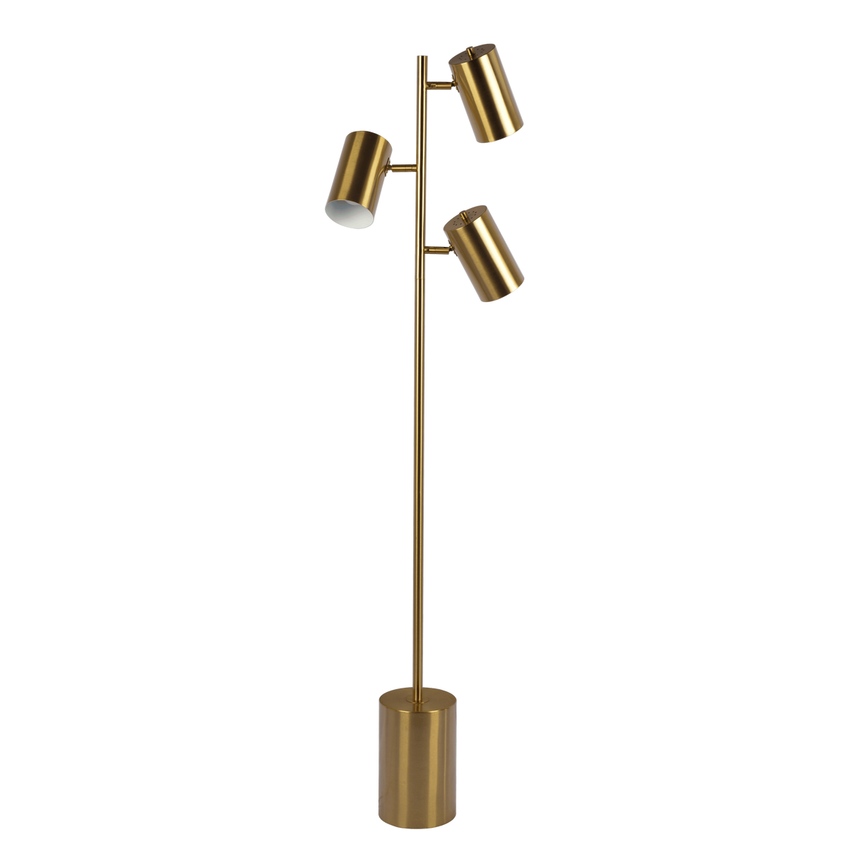 Harmony Brassed Gold Floor Lamp with Rotary Switch Triple Spots Metal Block Base